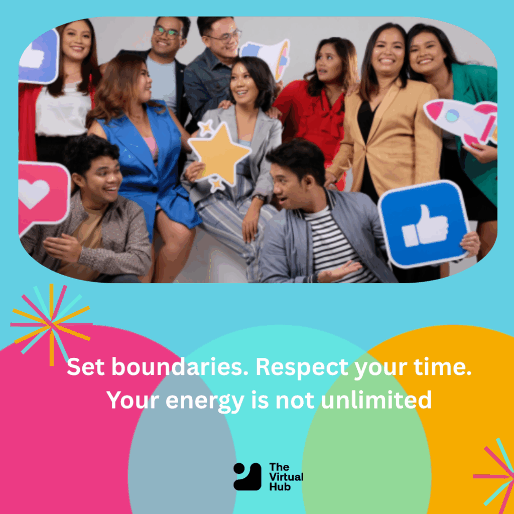 An image explaining about setting boundaries in workplaces, virtual assistant