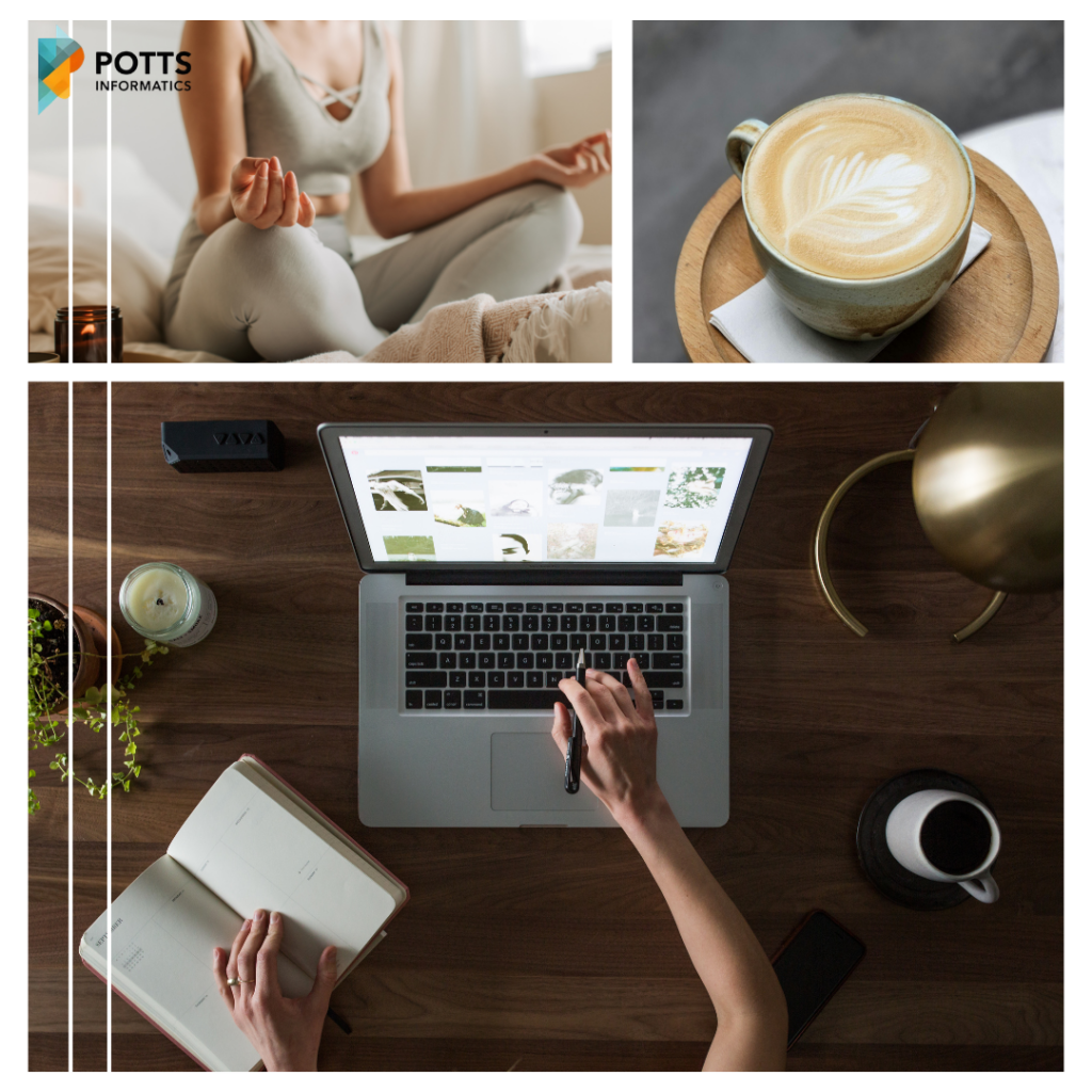 The image "Natural Modern Motivational Collage Instagram Post" is a professional collage featuring three distinct photos that represent a blend of wellness and productivity.