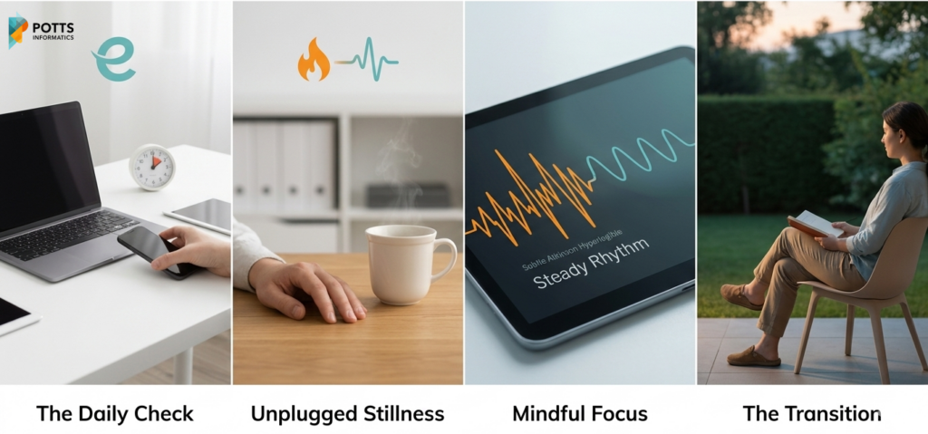 A checklist of work life balance tips for remote workers, including setting boundaries and improving remote work productivity.
